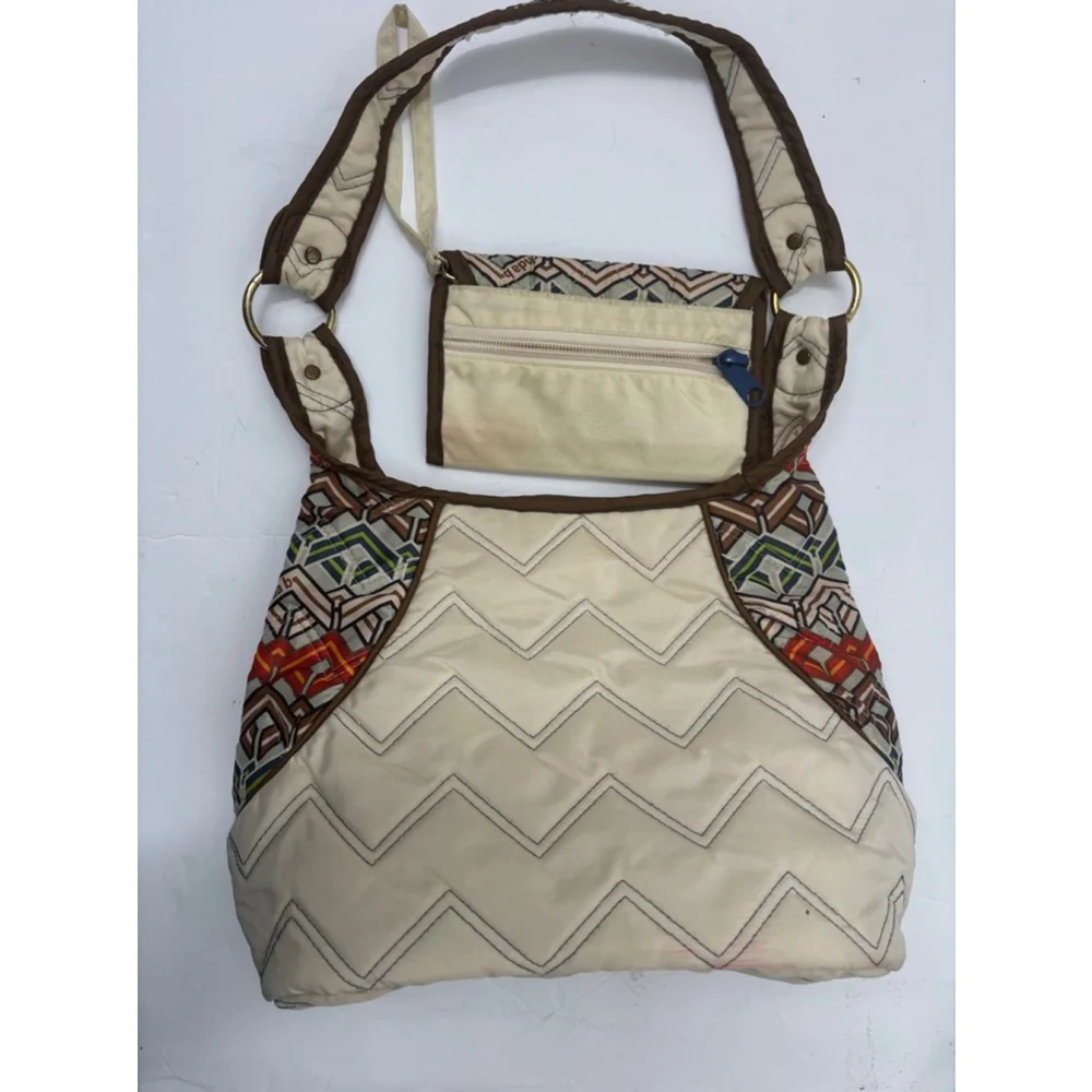 Women's Cinda b Beige quilted chevron Tote Bag and wristlet wallet One Size